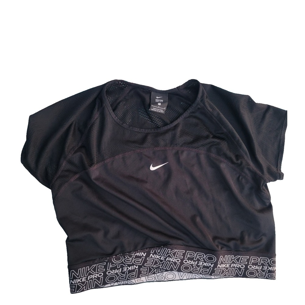 Nike Pro Dri-FIT Womens Black Mesh Crop Top Training Shirt Large CJ4118-010